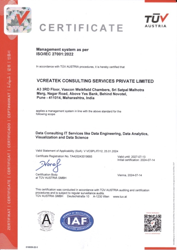 VCREATEK CONSULTING SERVICES PRIVATE LIMITED Certificate